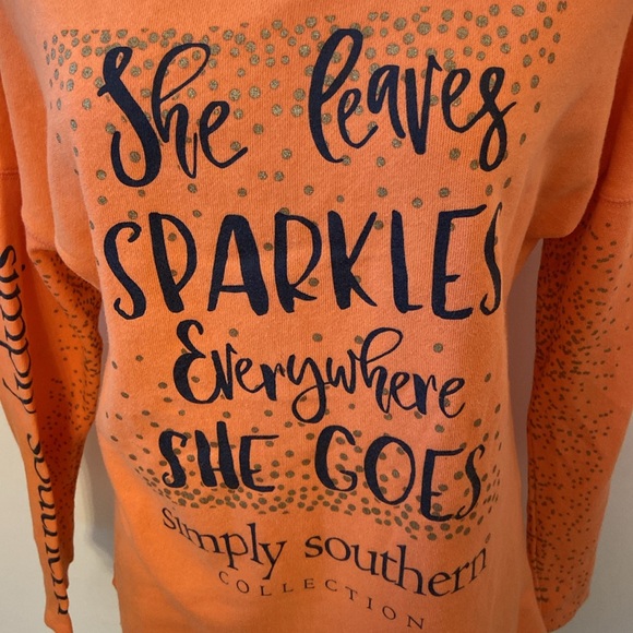 Simply Southern ✨ She Leaves Sparkles Wherever She Goes✨Orange Pullover size M - Picture 2 of 8